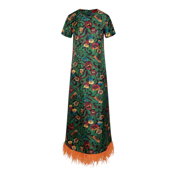 Long multicolored dress with feathers                                                                                                                  LA DOUBLE J                                       