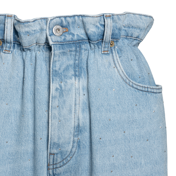 Jeans with applied rhinestones                                                                                                                         MIU MIU