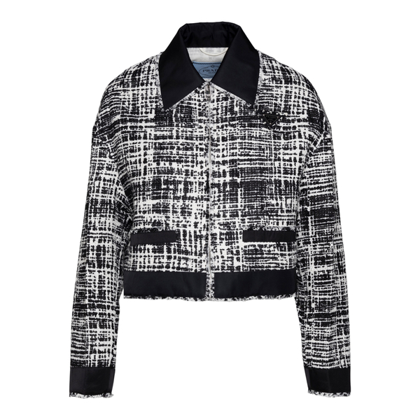 Cropped jacket in patterned tweed                                                                                                                     Prada P520M back