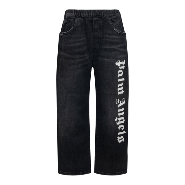 Wide black jeans with brand name                                                                                                                      Palm Angels PBYA001F21DEN002 front