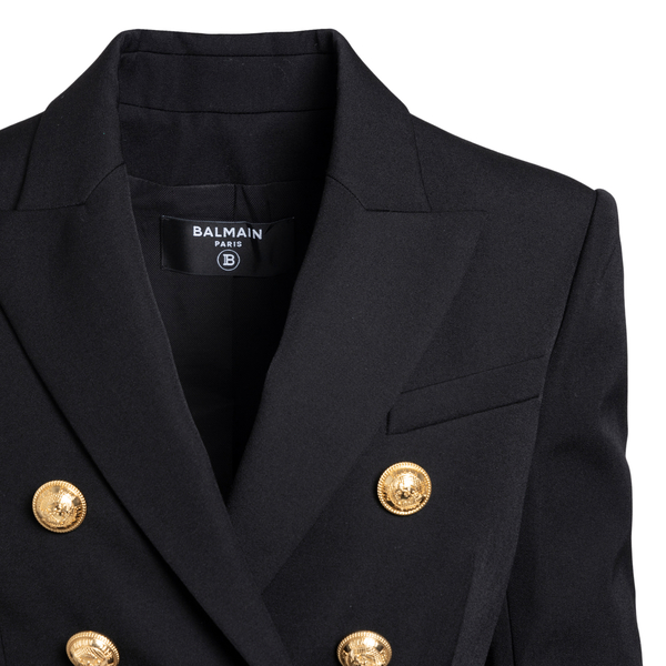 Double-breasted black blazer with gold button                                                                                                          BALMAIN