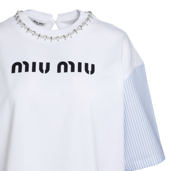White T-shirt with pearl application                                                                                                                   MIU MIU
