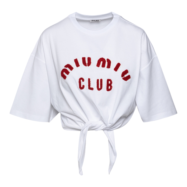 Cropped T-shirt with knot at the waist                                                                                                                 MIU MIU                                           