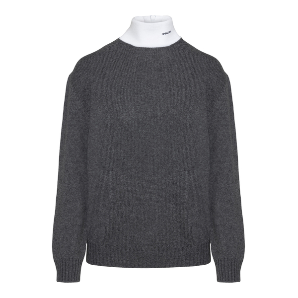 Dark gray sweater with white collar Prada | Ratti Boutique
