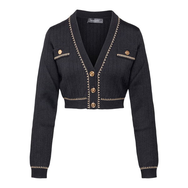 Black crop cardigan with gold stitching                                                                                                               Versace 1003845 front