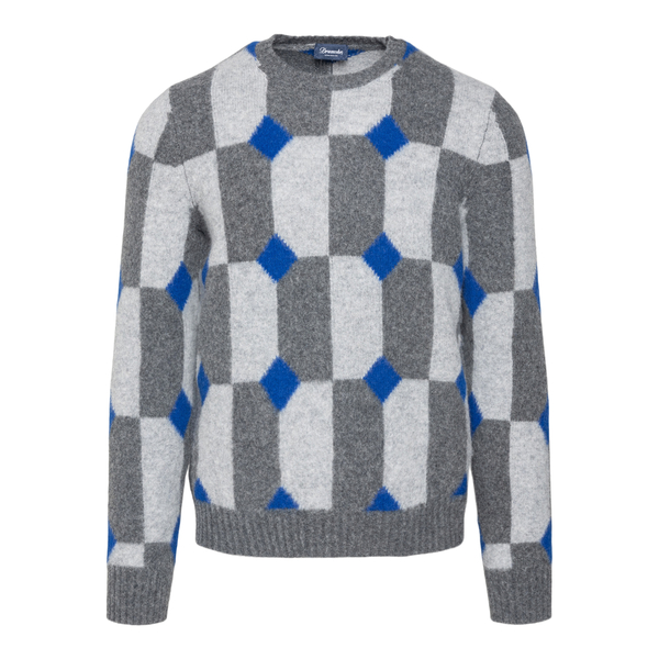 Grey sweater with geometric pattern                                                                                                                   Drumohr D8W103IF front