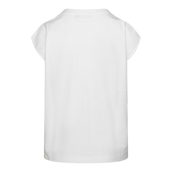 T-shirt bianca con scritte                                                                                                                             davanti