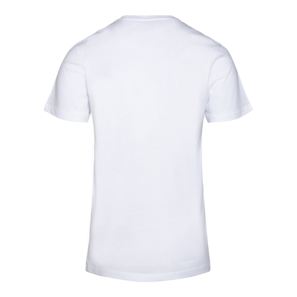 T-shirt bianca con logo e nome brand                                                                                                                   davanti