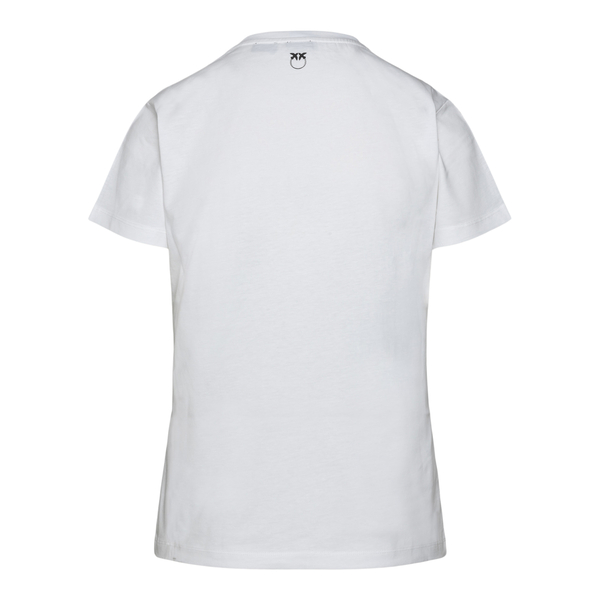 T-shirt bianca con scritta                                                                                                                             davanti