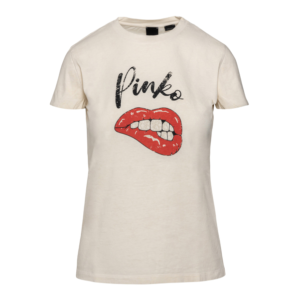 White T-shirt with lips print                                                                                                                         Pinko 1G1728 front