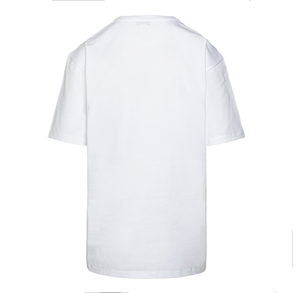 T-shirt bianca con stampa argento                                                                                                                      davanti