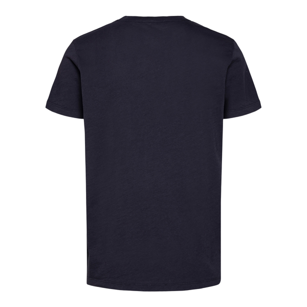 T-shirt blu con stampa colorata                                                                                                                        davanti