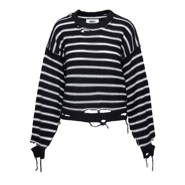 Striped ribbed sweater with fringed edges                                                                                                             Mm6 S52GP0109 back