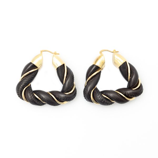 Twisted brown leather earrings                                                                                                                        Bottega Veneta 657438 front