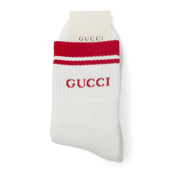 Calzetti bianchi con nome brand                                                                                                                       Gucci 496493 retro