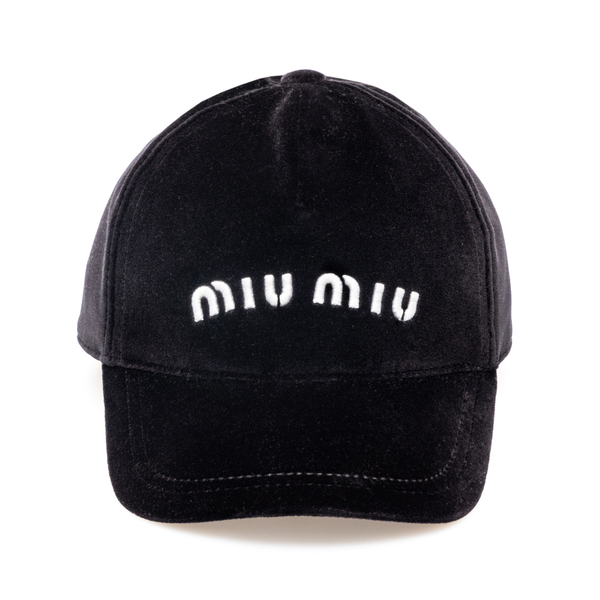 Black velvet hat with logo                                                                                                                            Miu Miu 5HC179 front