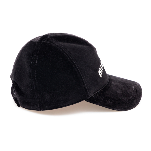 Cappello nero in velluto con logo                                                                                                                      davanti
