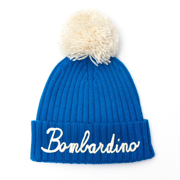 Blue beanie hat with pompom                                                                                                                           Saint Barth WENGENPEMBBOMBARDINO back