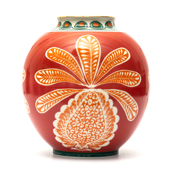 Red vase with pineapple print                                                                                                                         La Double J VAS0003 front