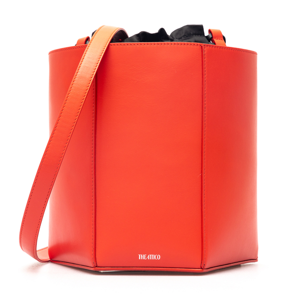 Orange bucket bag with brand name                                                                                                                     The Attico 221WAH08 front