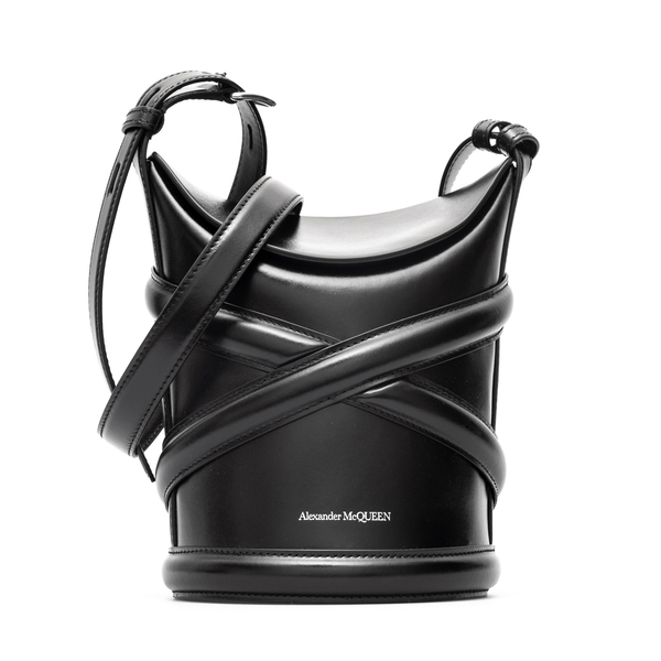 Black bucket bag with embossed logo                                                                                                                   Alexander Mcqueen 656467 front