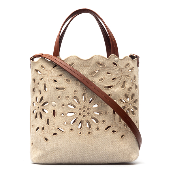 Handbag in leather and perforated linen                                                                                                               Chloe' CHC22SS494 back