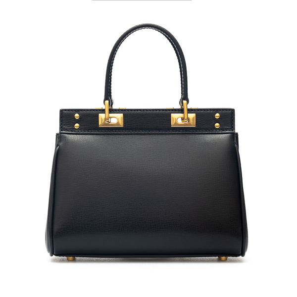 Black handbag with logo in gold studs                                                                                                                  davanti