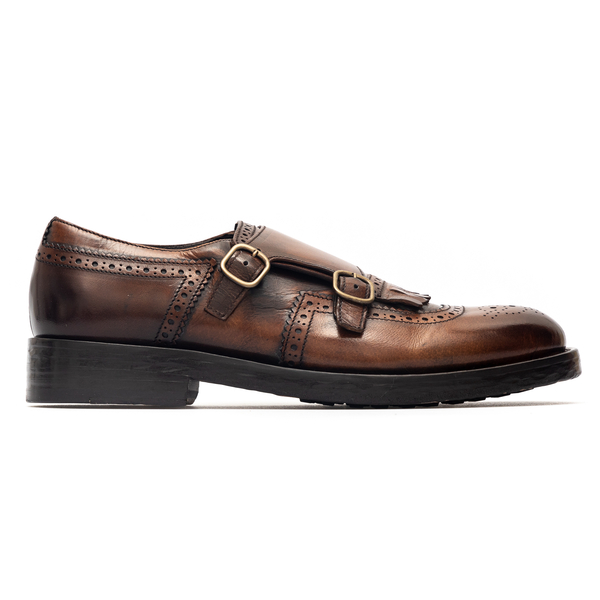 Brown leather loafers with double buckle                                                                                                              Doucal's DU2520 back