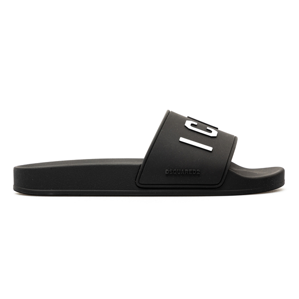 Black slippers with brand name                                                                                                                        Dsquared2 FFM0023 front