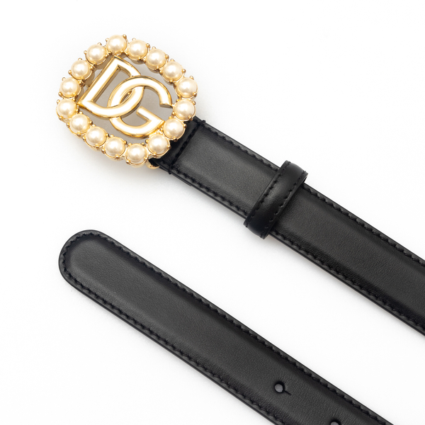 Cintura nera con fibbia dorata con perle                                                                                                               davanti
