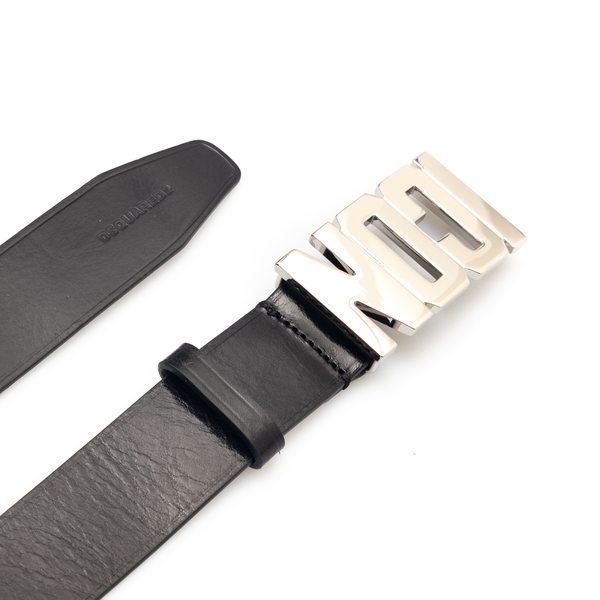 Cintura nera con fibbia logo argentata                                                                                                                 davanti