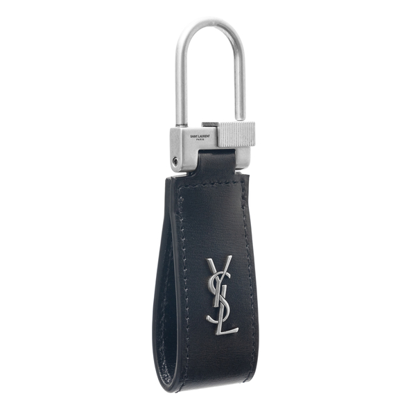 Black keychain with metallic logo                                                                                                                     Saint Laurent 668961 front