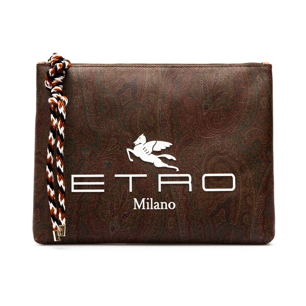 Brown pouch with paisley print                                                                                                                        Etro 1E579 front