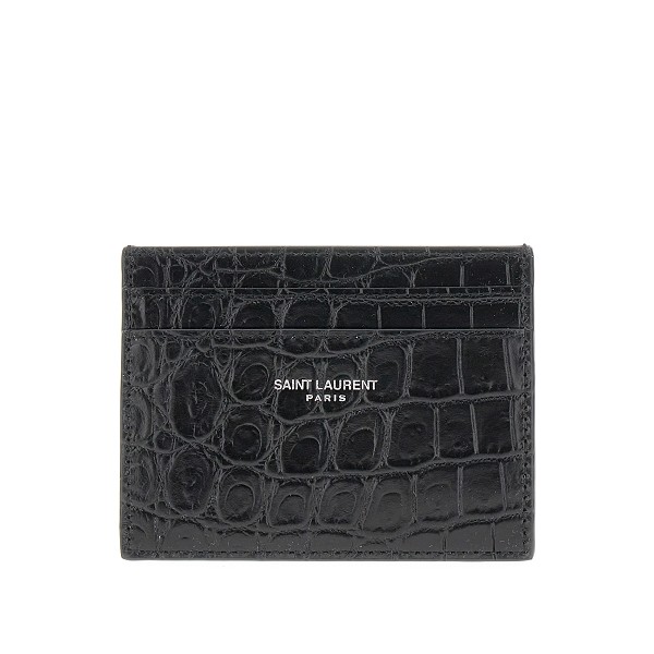 Saint Laurent Grey Grain de Poudre Leather Credit Card Case 375946