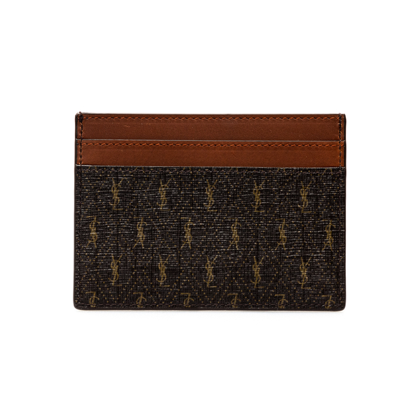 Brown card holder with logo pattern                                                                                                                   Saint Laurent 647148 front