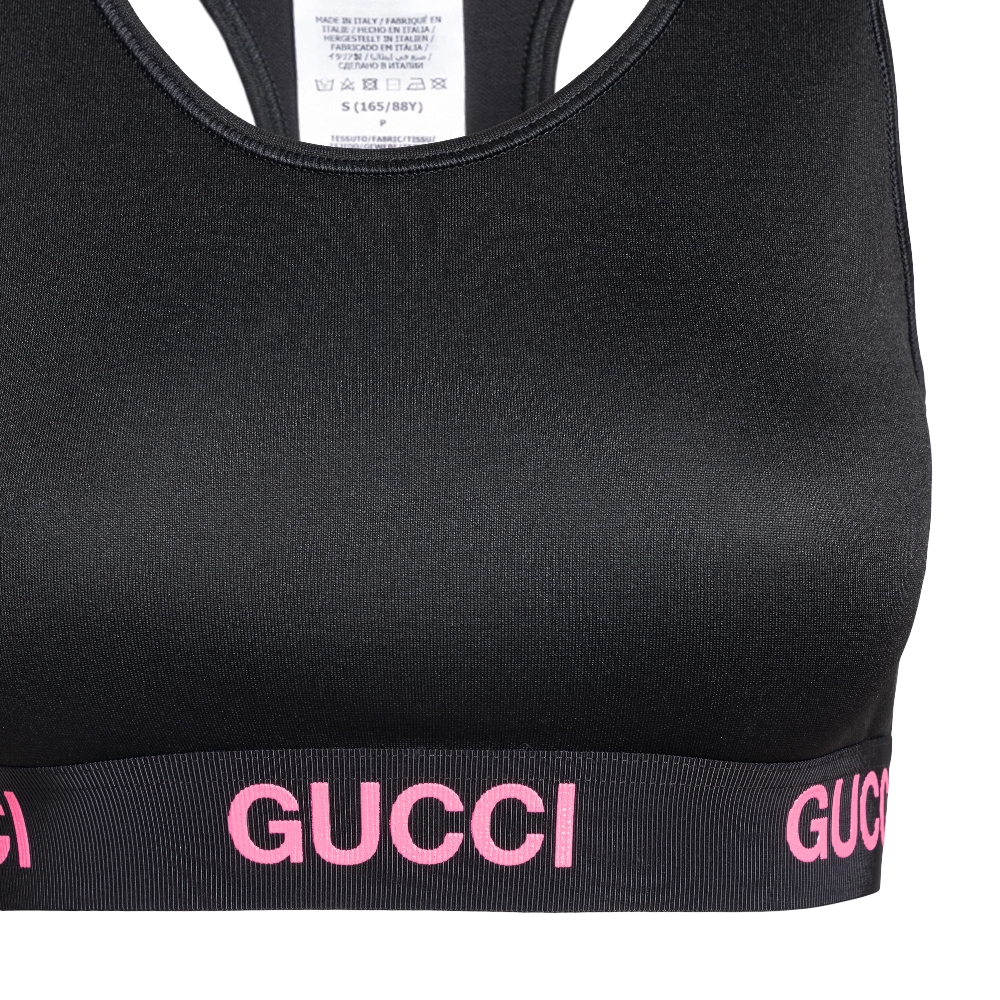 Black crop top with logo band Gucci