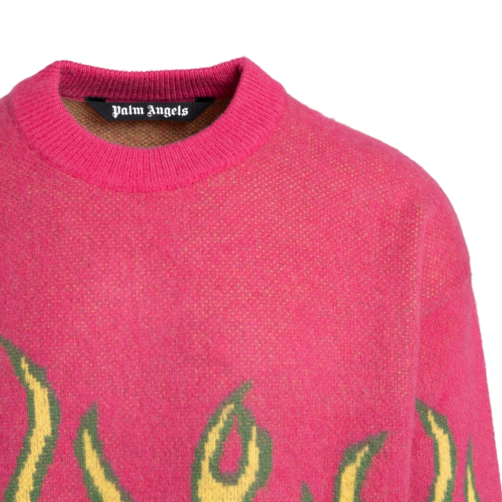 Fuchsia sweater with flames Palm Angels   Ratti Boutique