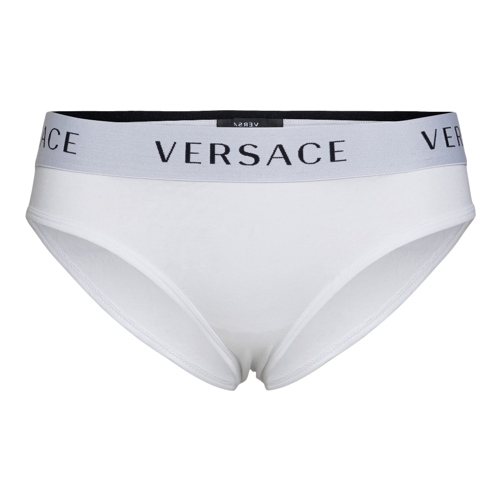 White briefs with brand band Versace