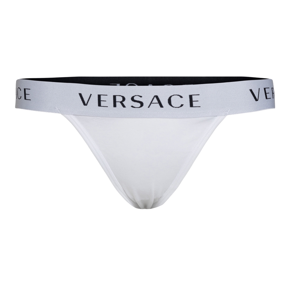 White thong with logo border Versace