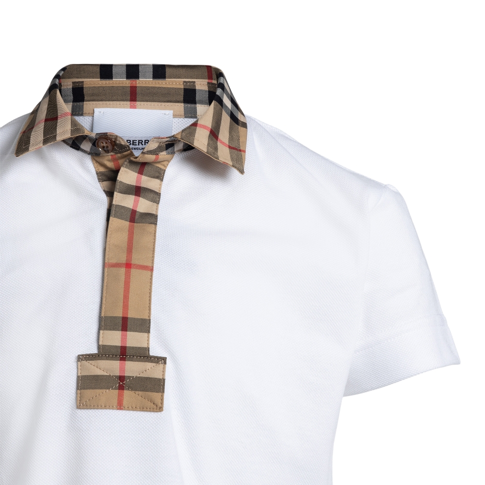 White polo shirt with tartan collar Burberry | Ratti Boutique