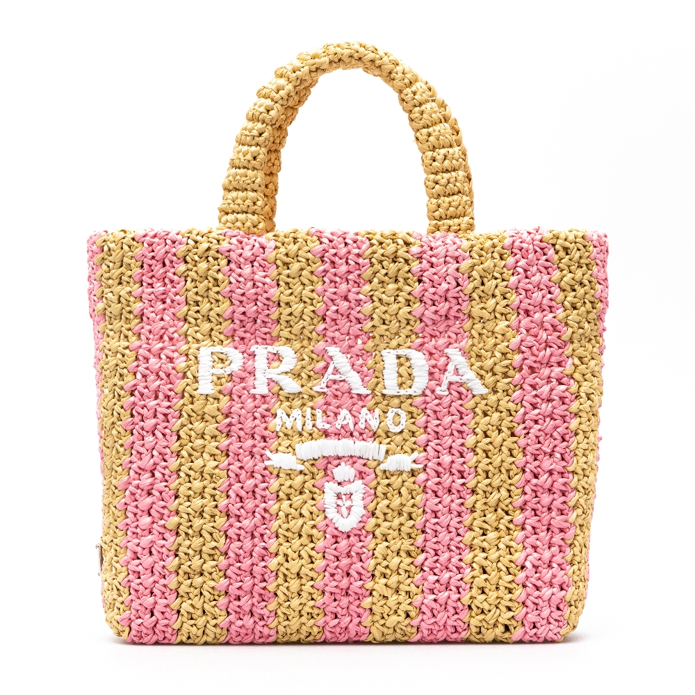 Pink and yellow striped tote bag Prada | Ratti Boutique