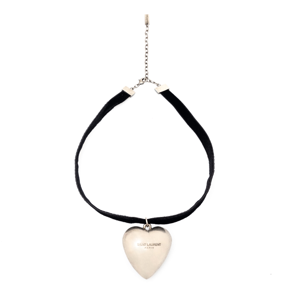 Used B/Standard] YVES SAINT LAURENT Vintage YSL Logo Heart GP Rhinestone  Women's Necklace Gold 20421465