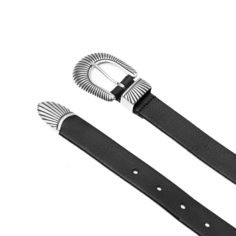 Black Patent Leather Silver Finish Buckle Belts By Brune & Bareskin 36
