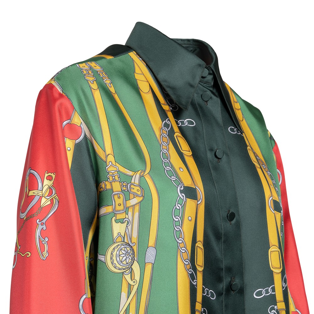 Gucci 751446 ZANR7 INTERLOCKING G HORSEBIT PRINT SILK Shirt Beige